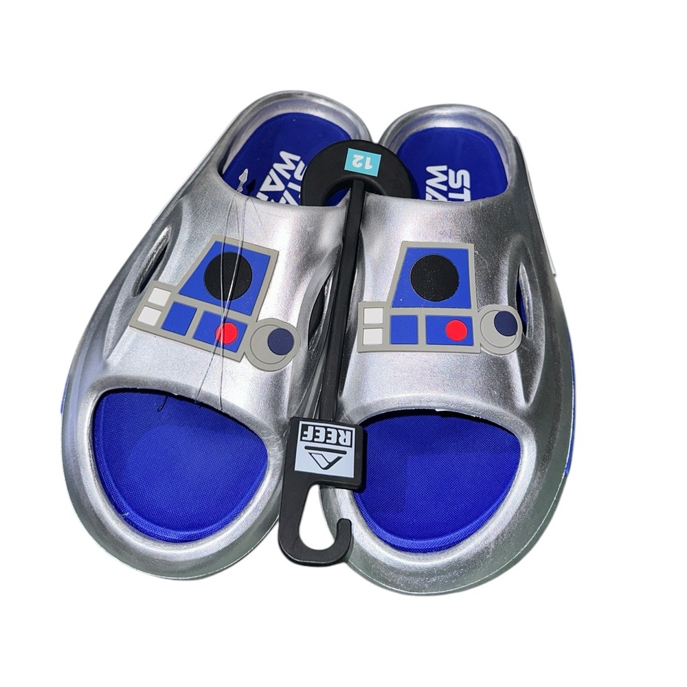 NEW Star Wars Groundup Mens Silver R2-D2 Slides Shoes